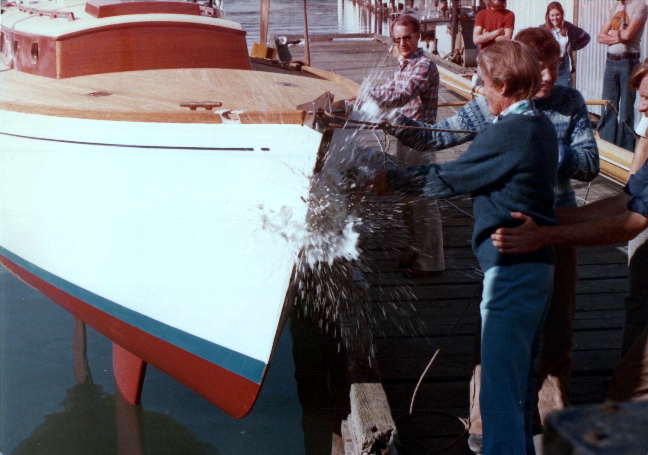 Champagne breaking over the bow