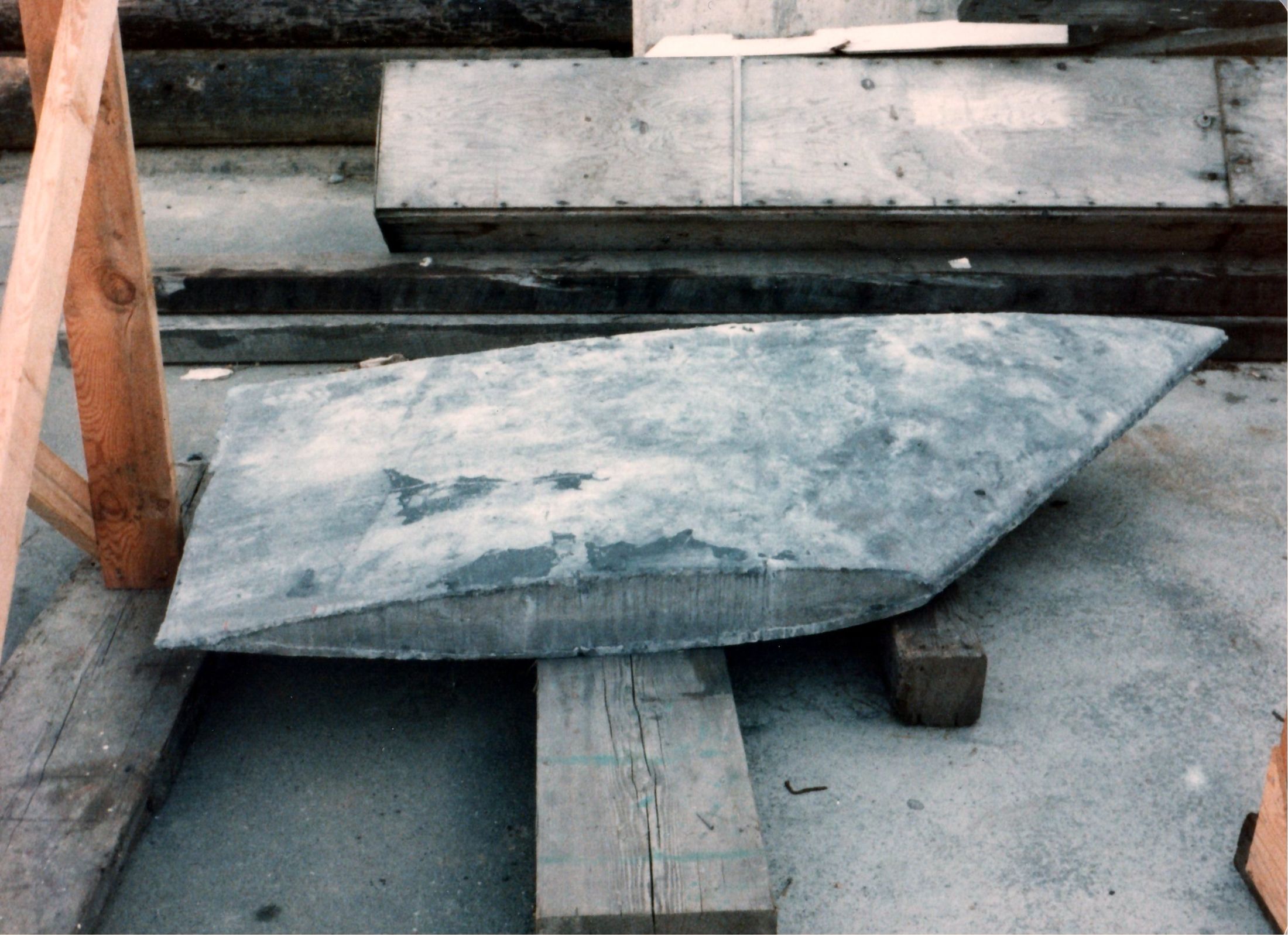 The rudder blade on trestles